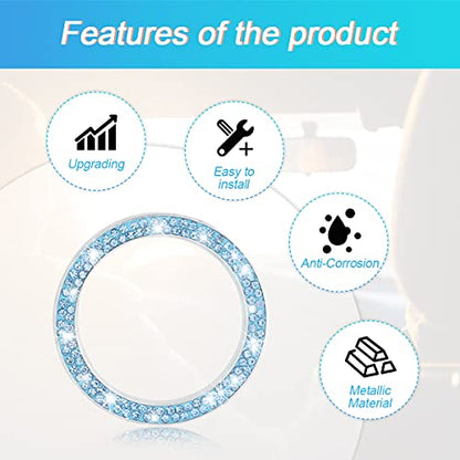 2PCS Zinc Alloy Rhinestone Engine Start Button Rings (Blue)