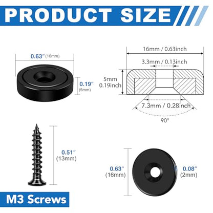 Strong Magnets Heavy Duty Screw On Neodymium 20LBS Magnet 12 Pack (Black / 0.63in)