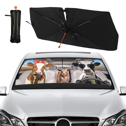 Funny Cow Car Windshield Sunshade Umbrella Cow Driver Sun Shade Umbrella for Car Foldable Windshield Umbrella Block UV Rays Heat Keep Vehicle Cool for Cars SUV 57"x30" (funny cow)