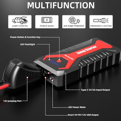 5000A 80.66Wh Portable Car Jump Starter (Red)