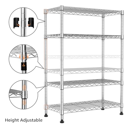1000 lbs Storage Shelving Steel Heavy Duty 4 (4 Tier 13.7" D x 29.5" W x 47.2" H / Chrome)