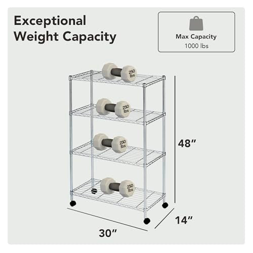 Heavy Duty 4 Tier Wire Shelving Unit Storage Rack (4 Tier - 14"W x 30"L / Chrome)