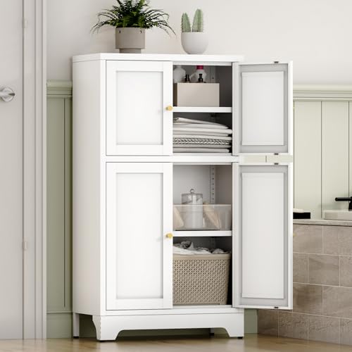 White Bathroom Floor Cabinet (White / 40"H 4 Doors)
