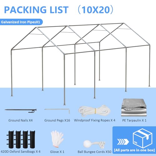 Carport 10x20 ft Heavy Duty with Roll