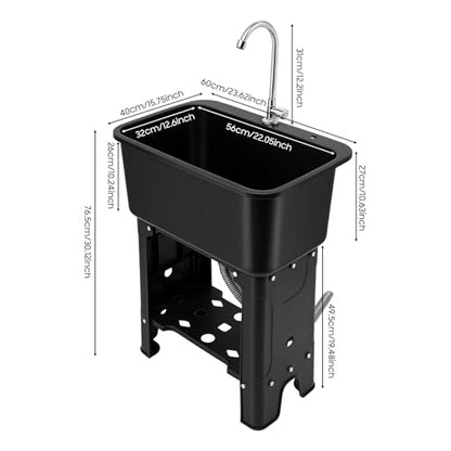 Free Standing Utility Sink with Washboard Laundry Tub Sink for Outdoor (C / Black-23.62*15.75*30.12in)