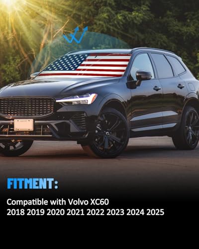 American Flag Car Windshield Sun Shade Compatible with Volvo XC60 2018 2019 2020 2021 2022 2023 2024 2025 (for Volvo XC60 2018-2024 - USA Flag)