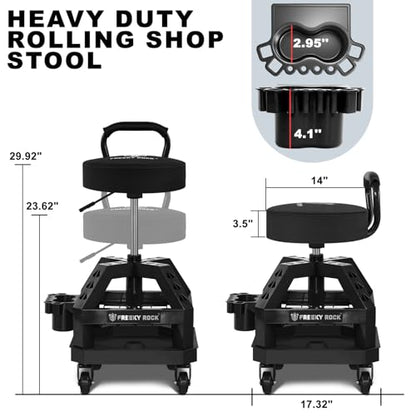 Rolling Shop Stool with Wheels (Black)