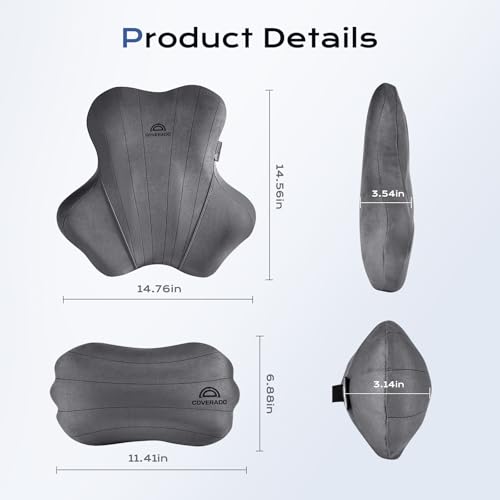 Car Lumbar Support Pillow and Car Neck Pillow Kit (Gray-01 / 2 Pieces)