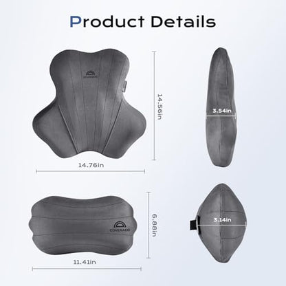 Car Lumbar Support Pillow and Car Neck Pillow Kit (Gray-01 / 2 Pieces)