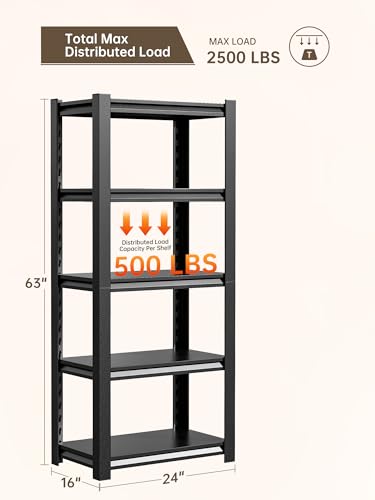 JHYKHG 63" H Storage Shelves (Black / 24"W*16"D*63"H)