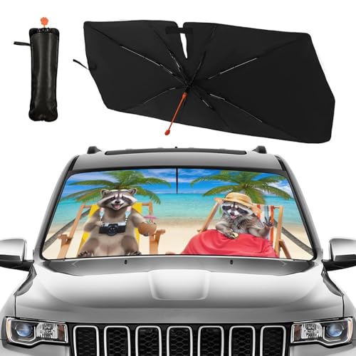 Raccoons Car Windshield Sun Shade Umbrella Beach Sunshades for Car Windshield Upgraded Hawaiian Sun Visor Protector for Sedan SUV Most Vehicles Printed Front Window Shades (One Size / Style14)