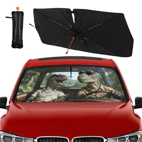 Dinosaur Car Windshield Sun Shade Umbrella Bendable Handle Foldable Funny Dinosaur Animal Driving Sunshade for Car Windshield Block UV Rays Keep Vehicle Cool for Most Sedans SUV Trucks 57"x30" (147*75cm,33*11cm / Dinosaur)