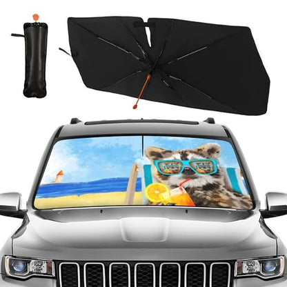 Funny Animal Car Windshield Sun Shade Umbrella (Funny Raccoon-1)