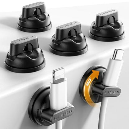 6 Pack 360°Rotating Cord Holder for Nightstand (6-Pack / Black)