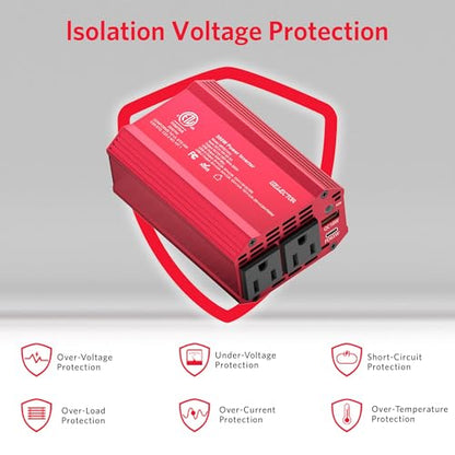 300W Power Inverter DC 12V to 110V AC Car Outlet Adapter with USB (Red)