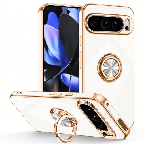 for Google Pixel 9 Pro XL Case with Ring Stand White (White / 6.8" Pixel 9 Pro XL)