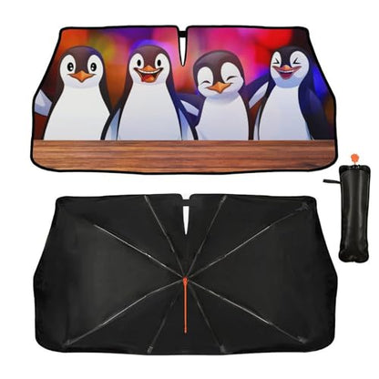 Funny Penguin Car Windshield Sun Shade Umbrella Foldable Sunshade (57X31 Inch / styled45f-7)
