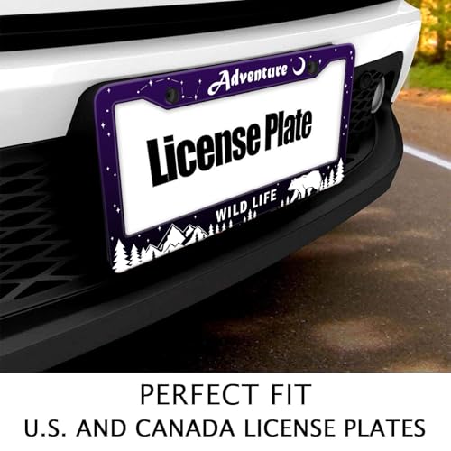 Mountains Forest Bear License Plate Frame for Jeep (Adventure -Purple)