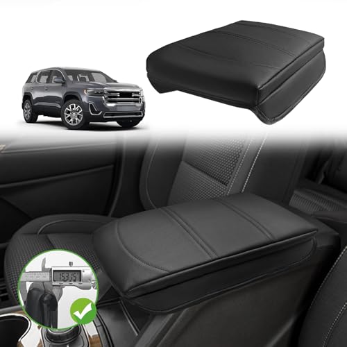 Armrest Cover for GMC Acadia 2017 (19) 17-23 |Acadia| Black/White Stitching, +Thick)