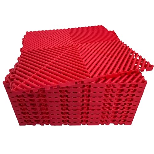 Interlocking Garage Floor Tiles (Red / 16"L x 16"W x 0.7"Th)