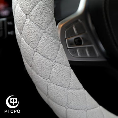 Soft Car Steering Wheel Cover for Sedan (Gray / D Shape (Flat Bottom)[14" 1/2-15"](37-38cm))