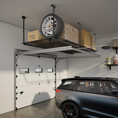 45-Inch x 45-Inch Overhead Garage Storage Rack 250LBS Weight Capacity (Black / 3.8x3.8 ft)