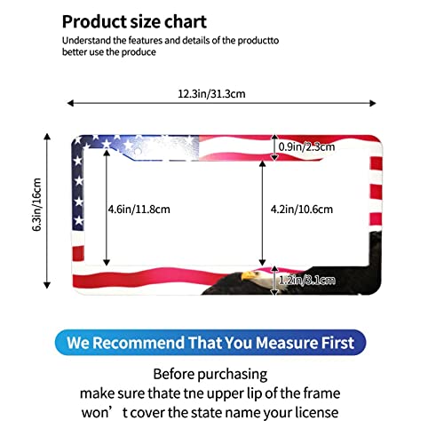 American Flag License Plate Frame American Flag License Plate Holder America Eagle License Plate Frame Covers US Car Tag Frame Stainless Aluminum 2 Pack 2 Holes Decorative 2 Pcs Set for Men (Eagle Flag License Plate Frames / 12.3 x 6.3)