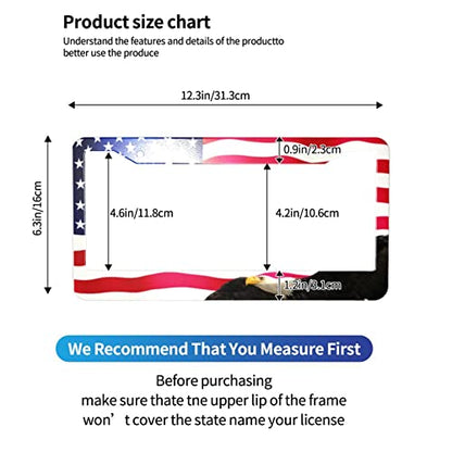 American Flag License Plate Frame American Flag License Plate Holder America Eagle License Plate Frame Covers US Car Tag Frame Stainless Aluminum 2 Pack 2 Holes Decorative 2 Pcs Set for Men (Eagle Flag License Plate Frames / 12.3 x 6.3)