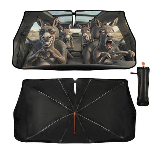 Funny Donkey Car Windshield Sun Shade Umbrella Automotive Windshield Sunshade Foldable Front Car Accessories Interior Decor to Keep Vehicle Cool for Most Vehicles 57'' X 30'' (57'' X 30'' / 28-3-26-REY-4)