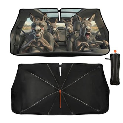 Funny Donkey Car Windshield Sun Shade Umbrella Automotive Windshield Sunshade Foldable Front Car Accessories Interior Decor to Keep Vehicle Cool for Most Vehicles 57'' X 30'' (57'' X 30'' / 28-3-26-REY-4)