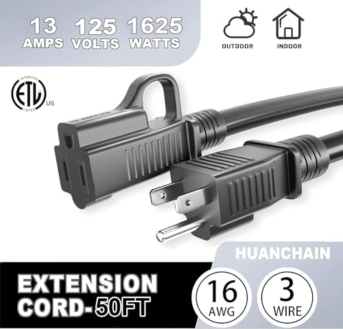Indoor Outdoor Black Extension Cord 50 FT Waterproof 16 (50 FT / 16/3 Extension Cord / Black)