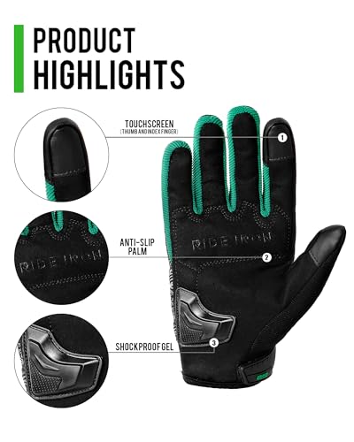 Motorcycle Gloves Motorbike Glove for Men Women Full Finger Knuckle Protection Touch Screen Cycling ATV Hiking Riding (Large / mountain-Green)