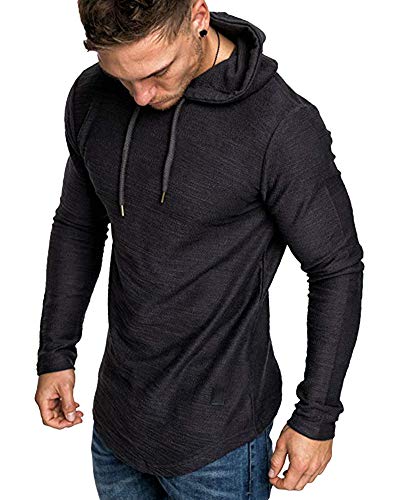 Mens Fashion Athletic Hoodies Sport Sweatshirt Solid Color Fleece Pullover Black M (Medium / Black)