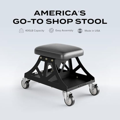 Vyper Low Pro Garage Stool with Removable Seat for Mechanics (Black Seat, Blue Frame)