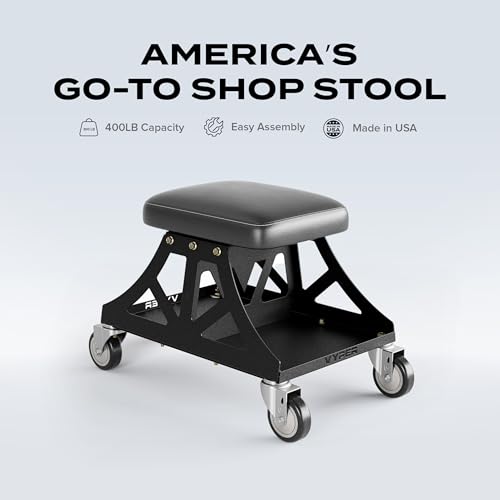 Vyper Low Pro Garage Stool with Removable Seat for Mechanics (Black Seat, Red Frame)