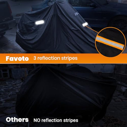 Motorcycle Cover Waterproof Outdoor All Weather Protection (Black & Silver / 96.5")