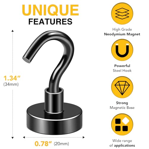 Magnetic Hooks 20pcs 50lbs Cruise Essentials 2026 Magnet Hook Black (Black / 0.78in)