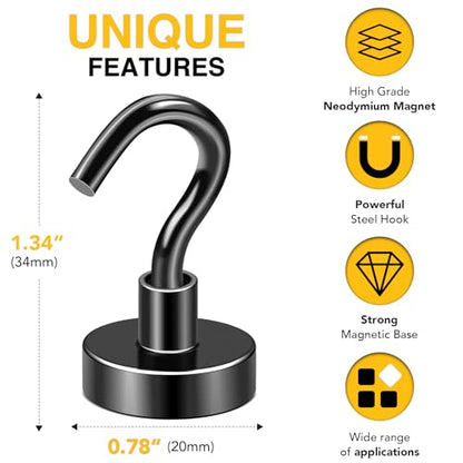 Magnetic Hooks 20pcs 50lbs Cruise Essentials 2026 Magnet Hook Black (Black / 0.78in)