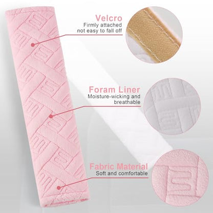 2 Pack Universal Car Shoulder Strap Pads Cover for A More Comfortable Driving (Pale Pink)