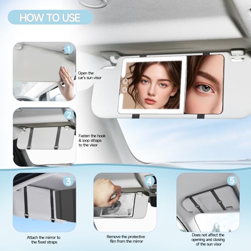 Car Sun Visor Vanity Mirror with Lights (Black / (1pcs-1X/20X))