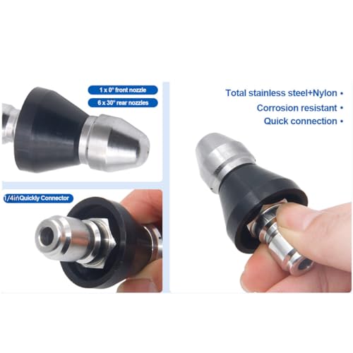 Pressure Washer Sewer Jetter Nozzle with Stainless Steel (back1/4)