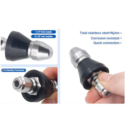 Pressure Washer Sewer Jetter Nozzle with Stainless Steel (back1/4)