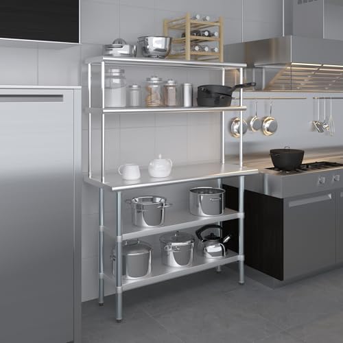 Stainless Steel Work Table with 2 Shelves (18" x 48" Table With 2 Shelves + 12" Overshelf)