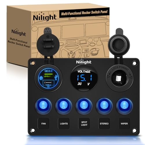 5 Gang Multi Function Switch Panel Waterproof Pre (Waterproof Type C + USB Blue)