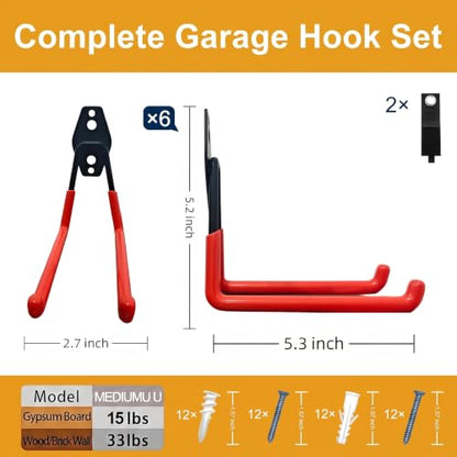 Garage Hooks 6 Pack Medium Square Wall Hooks for Hanging Heavy Duty Ladders (Orange / Medium Square-6pcs)