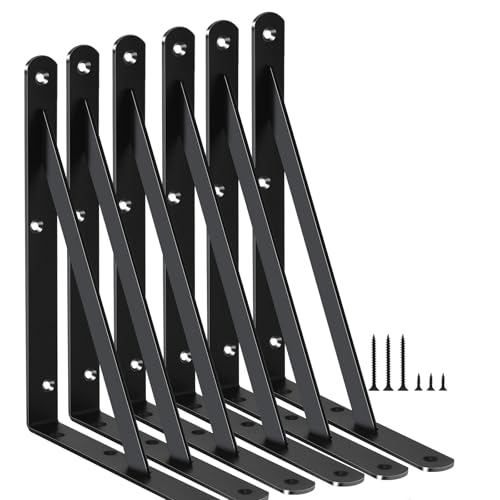 6 Pack L8 x H 6" Black Heavy Duty Shelf Brackets with Screws Metal Shelf Brackets Shelf Support Angle Brackets for Shelves L Brackets Heavy Duty Floating Shelf (6 Pack-Black / 8''x6'')