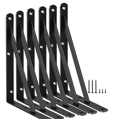 6 Pack L8 x H 6" Black Heavy Duty Shelf Brackets with Screws Metal Shelf Brackets Shelf Support Angle Brackets for Shelves L Brackets Heavy Duty Floating Shelf (6 Pack-Black / 8''x6'')