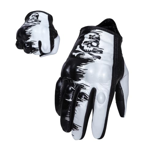 Goatskin Leather Motorcycle Motorbike Powersports Racing Gloves Reflective Skull Touchscreen for Men and Women Model (HEE8 / Large)
