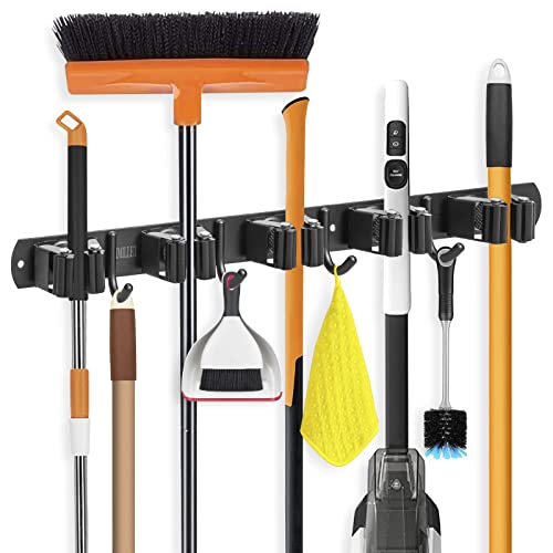 Broom Holder Wall Mount (5 Racks with 4 Hooks / 1 Pack)