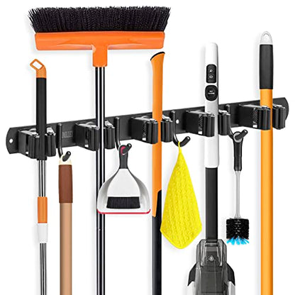 Broom Holder Wall Mount (5 Racks with 4 Hooks / 1 Pack)